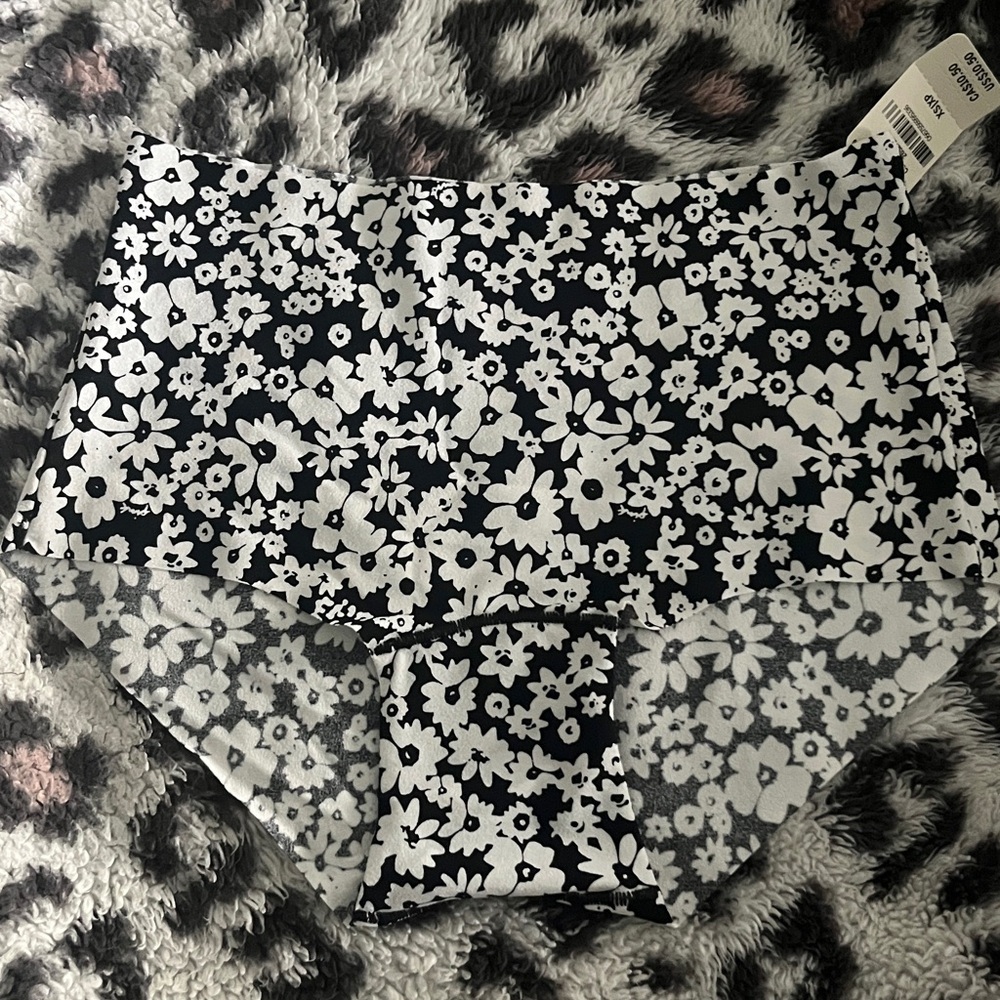 Pink Victoria Secret Floral Black and White High-Waisted Panties